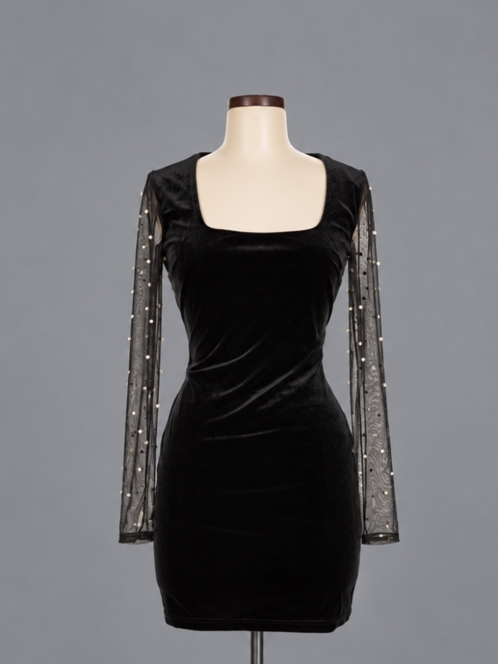 City Studio Velvet Pearl Sheer Sleeve Mini Dress – M – NWT